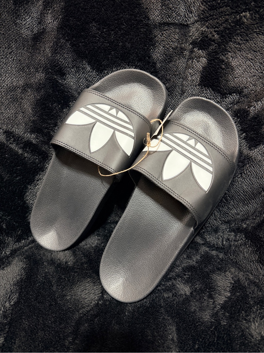 adidas Black Slides with White Trefoil Accent